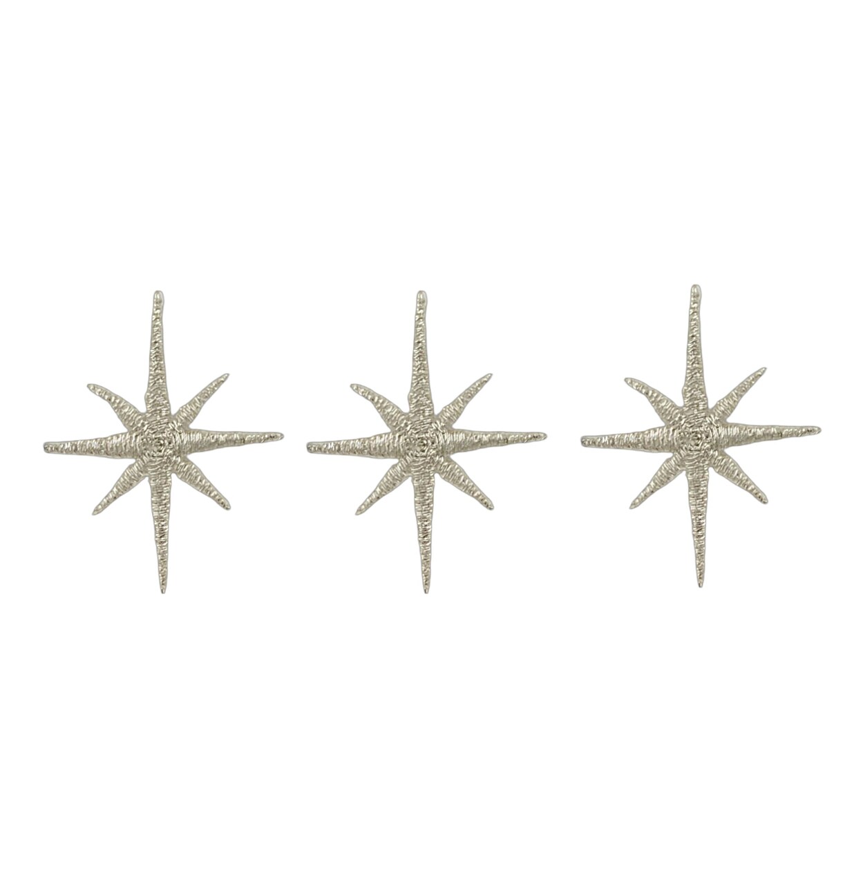 (Set of 3) Silver Nativity Star, Christmas, Embroidered, Iron on Patch